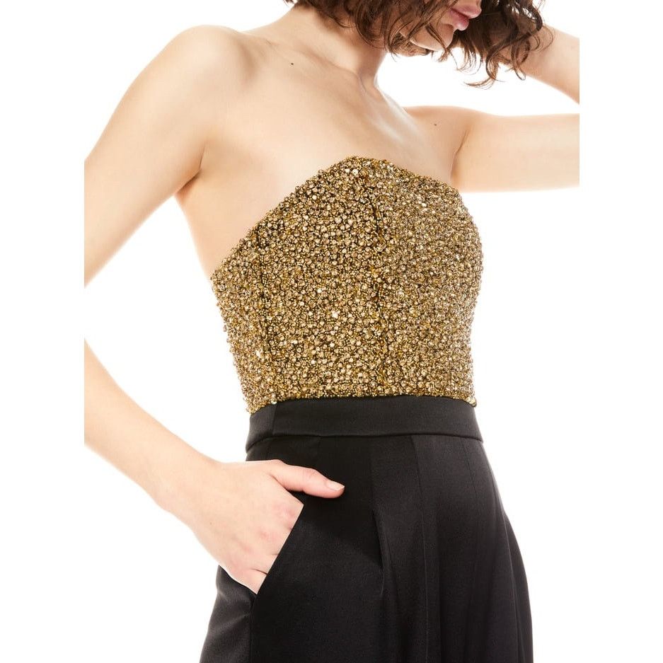 Alice + Olivia Alice + Olivia Jeri Rhinestone Jumpsuit black gold size 2 Size 26" / US 2 / IT 38 - 7 Thumbnail