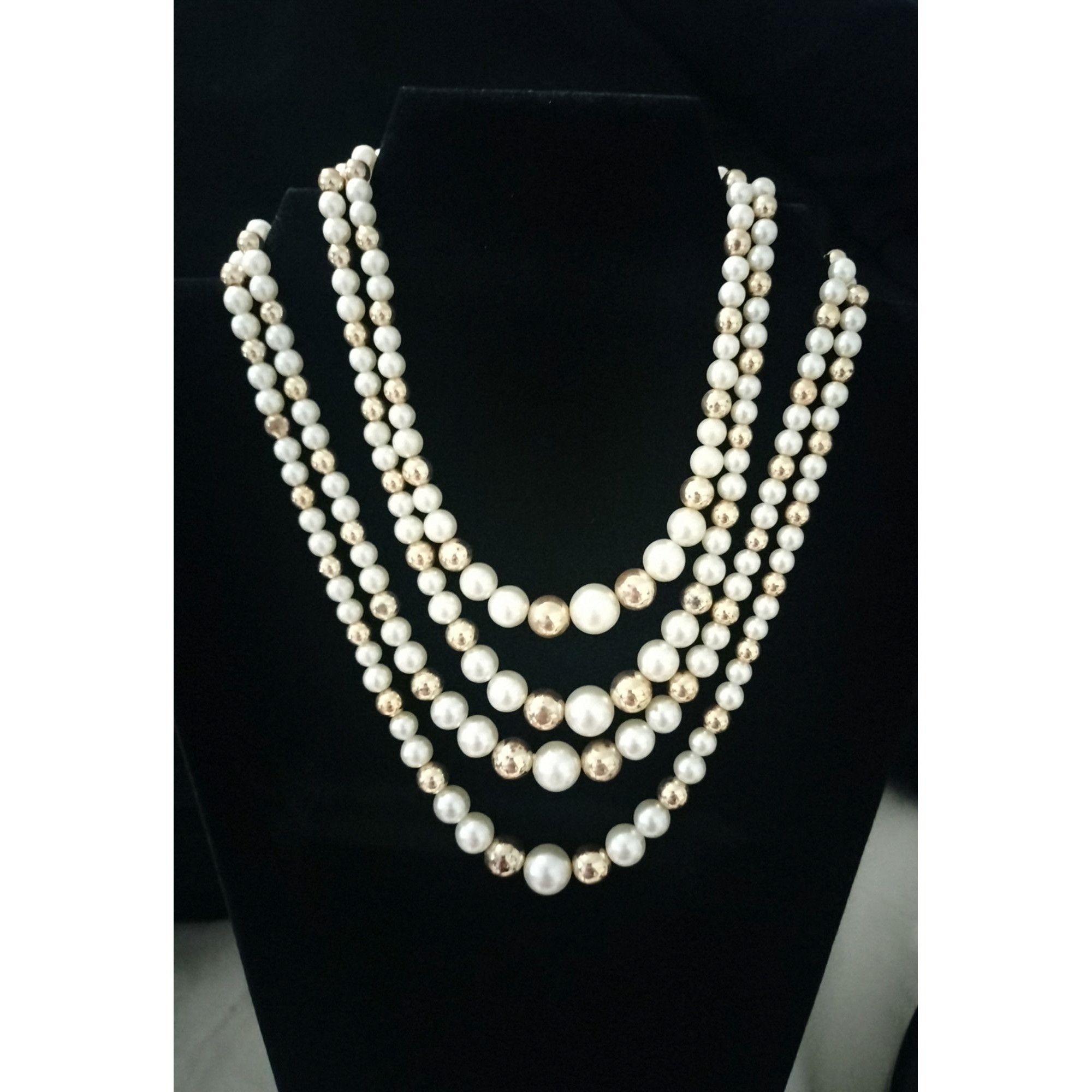 Vintage Vintage Multi Strand Faux Pearl Necklace White Gold Tone Dec Size ONE SIZE - 1 Thumbnail