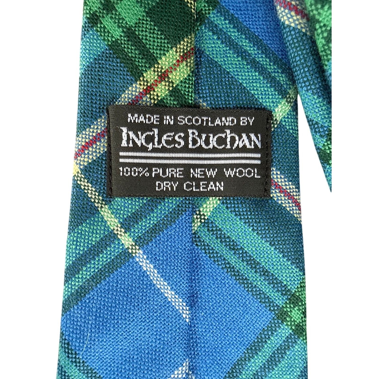 Other Ingles Buchan Blue & Green Tartan Plaid Wool Tie Size ONE SIZE - 4 Thumbnail