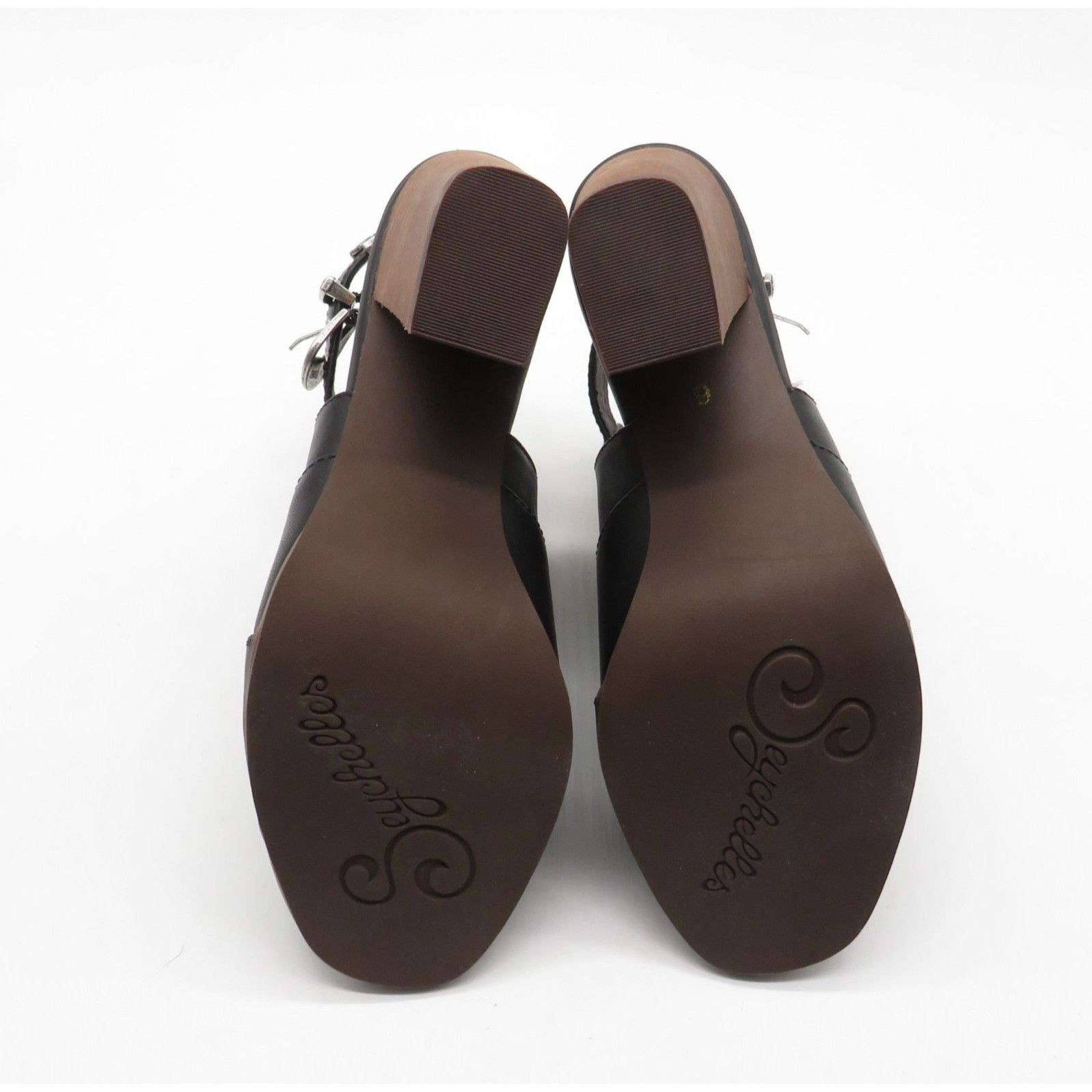 Seychelles Seychelles Women's Black Leather Peep-Toe Heeled Sandals Sil Size US 6 / IT 36 - 7 Thumbnail