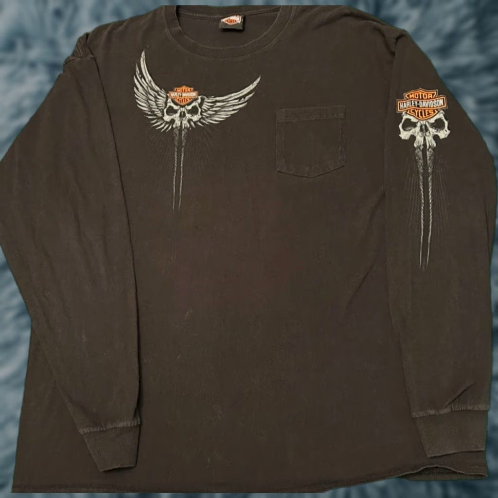 Harley Davidson VINTAGE Harley-Davidson Skull Wings Georgia 2016 Long Sleeve Shirt Mens 2XL Black Size US XXL / EU 58 / 5 - 1 Thumbnail