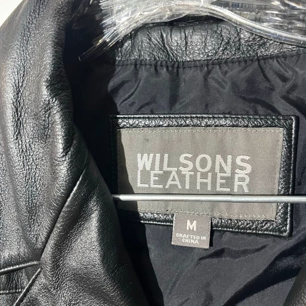 Vintage Wilsons Leather Black Leather Button Front Blazer Jacket Womens M Tall Medium Buttoned Blazer Size M / US 6-8 / IT 42-44 - 3 Thumbnail
