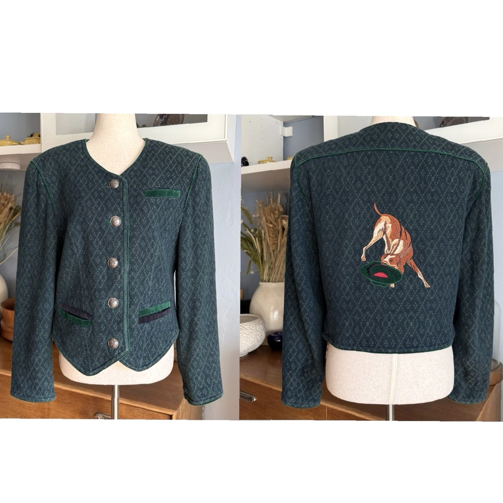 Sperry VINTAGE Perry Wool Trachten Tyrol Jacket Embroidered Dog Green Bavarian M Jacket Women's M Green Dog Embroidered Jacket Size M / US 6-8 / IT 42-44 - 2 Thumbnail