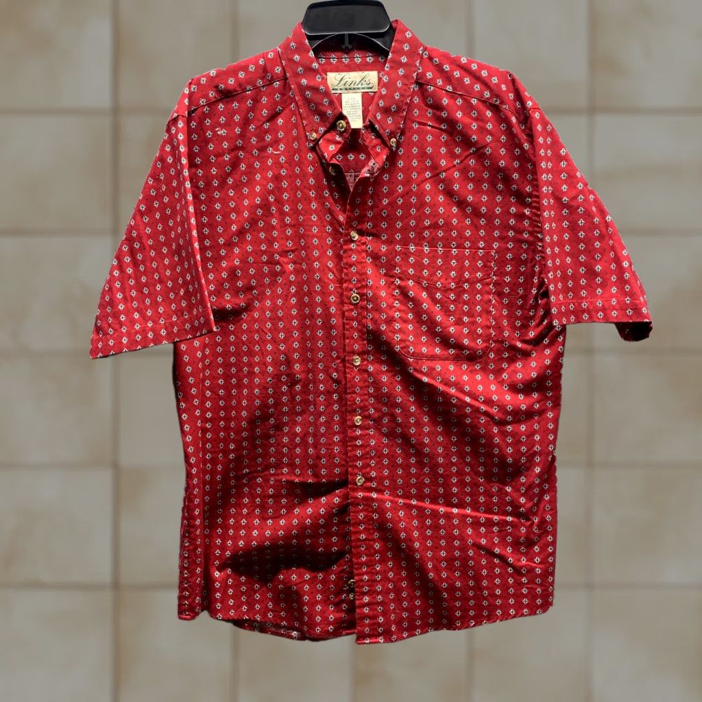 Vintage Links Shirt Adult Large Red Diamond Casual Button Up Golfing Cotton Mens Light Size US L / EU 52-54 / 3 - 1 Thumbnail