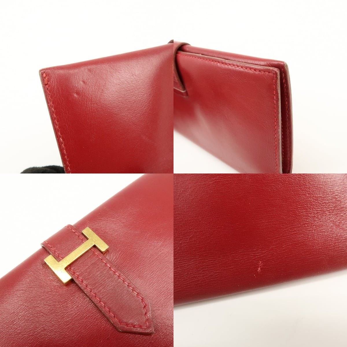 Hermes Hermes Bearn Classic Box Calf Bi-fold Long Wallet Red Size ONE SIZE - 5 Thumbnail