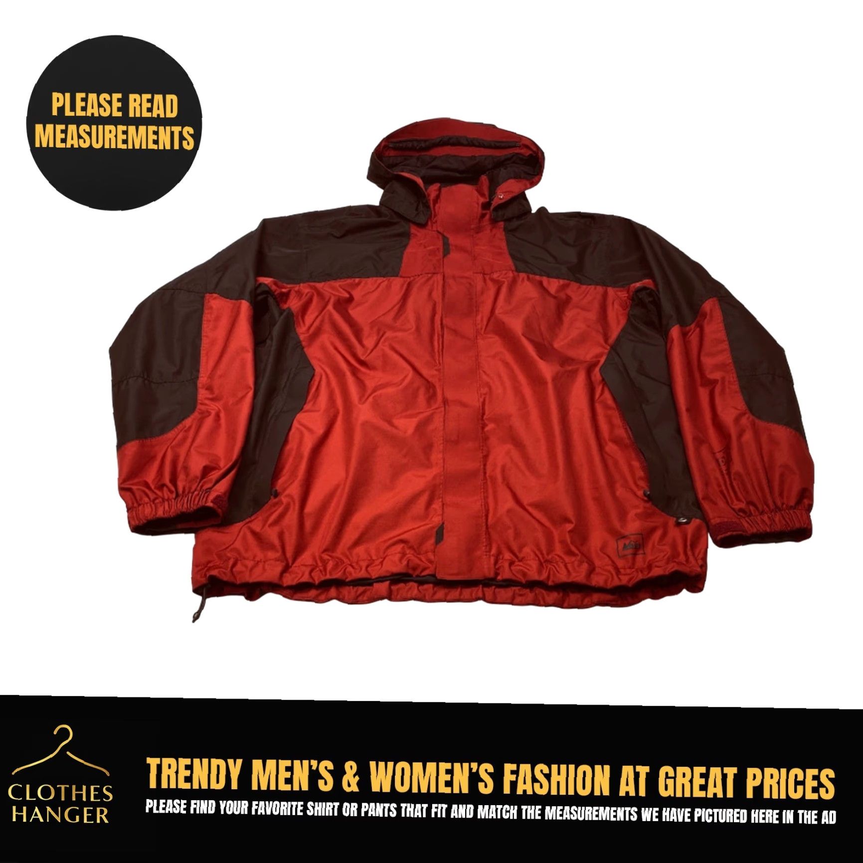 Vintage REI Elements E1 Hooded Rain Jacket Mens XL Maroon Black Vented Zippered Size US XL / EU 56 / 4 - 2 Thumbnail