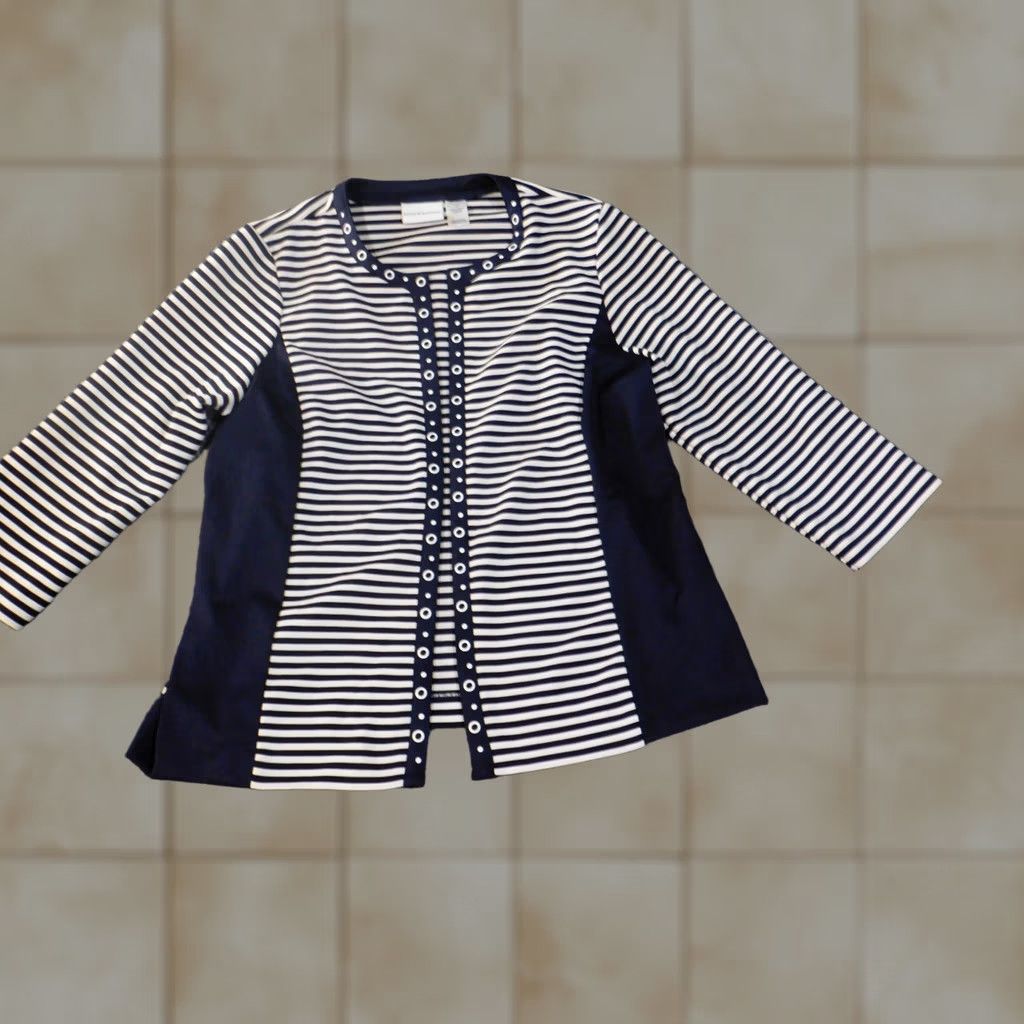 Vintage Alfred Dunner Jacket Women's Regular Size 14 Blue Striped Stretch Polyester Long Sleeve Mid-Length Casual Size XL / US 12-14 / IT 48-50 - 1 Thumbnail