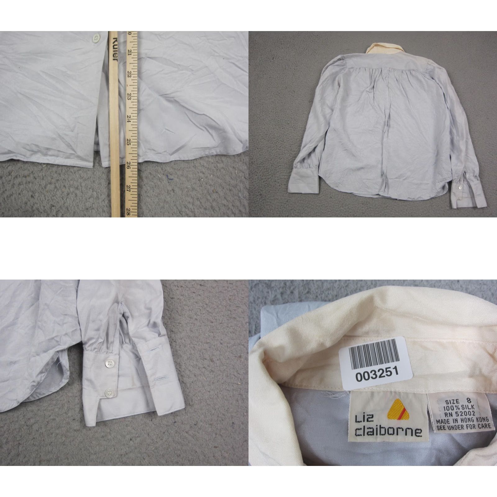 Liz Claiborne VINTAGE Liz Claiborne Shirt Womens 8 Blue Silk Button-Up 90s 80s Small Stain Pattern Solid Size M / US 6-8 / IT 42-44 - 8 Thumbnail