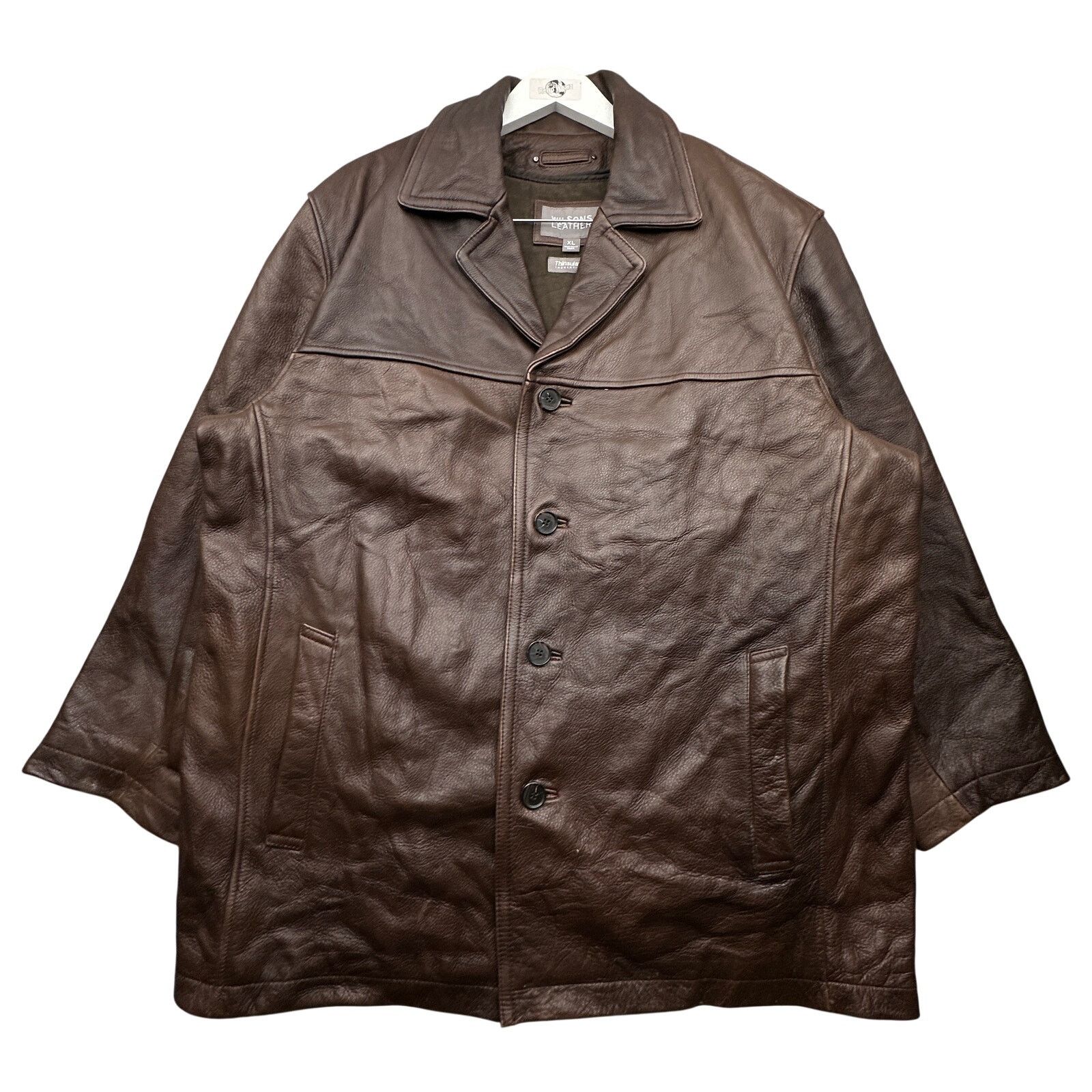 Wilsons Leather Thinsulate Coat Men XL Brown Removable Liner