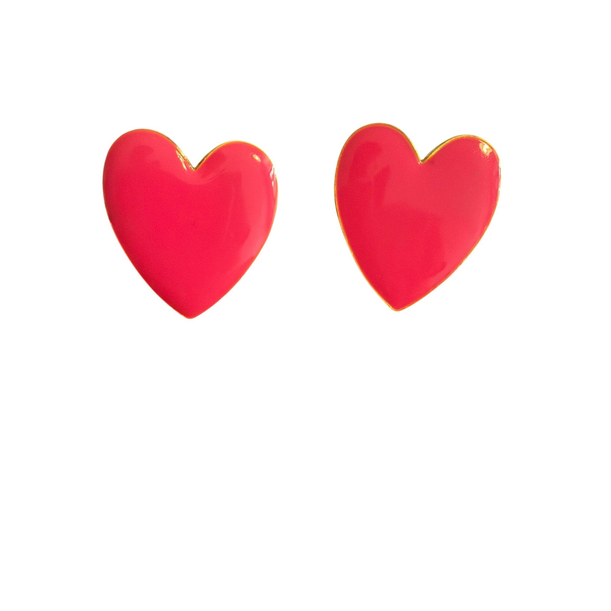 Other Heart Shaped Pink Enamel Gold Tone Stud Earrings Love 1.25" Size ONE SIZE - 1 Thumbnail