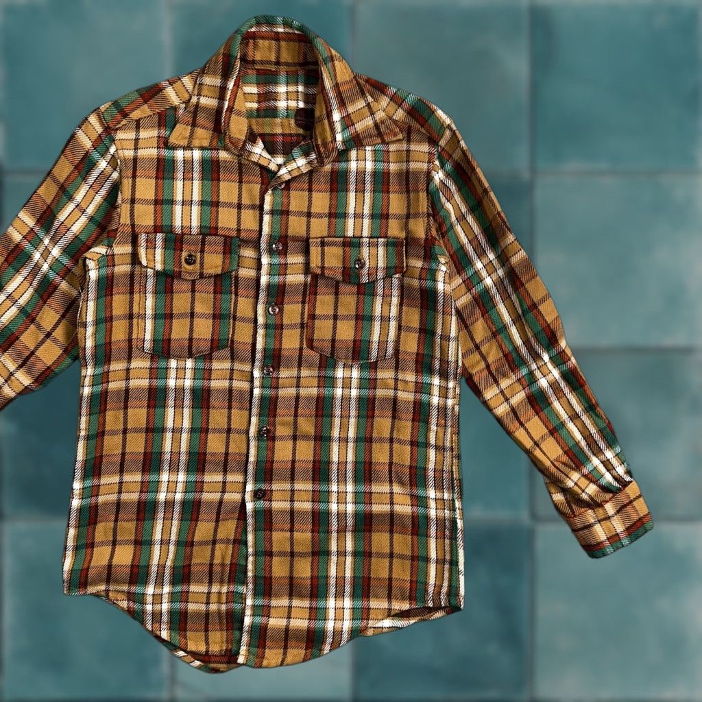 VINTAGE Big Mac Shirt M 70s Plaid Flannel Thick 100% Cotton Work Shirt Mens Multi-Color Thrashed JC Penneys Grunge Button-Front