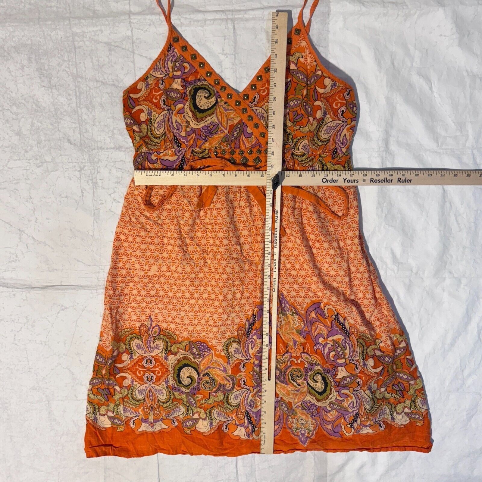 Other Magic Y2K Orange Paisley Sun Dress 1X Studded Sphagetti Stra Size L / US 10 / IT 46 - 3 Thumbnail