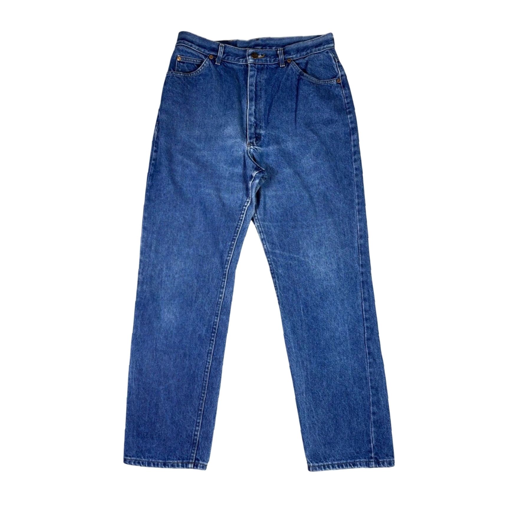 Lee VINTAGE Lee Jeans Mens Medium Wash Straight Leg Denim Pants 30x28 Retro 90s Regular Rise High 5-Pocket Logo Button Zip with Stretch Denim Blue Size US 30 / EU 46 - 2 Thumbnail