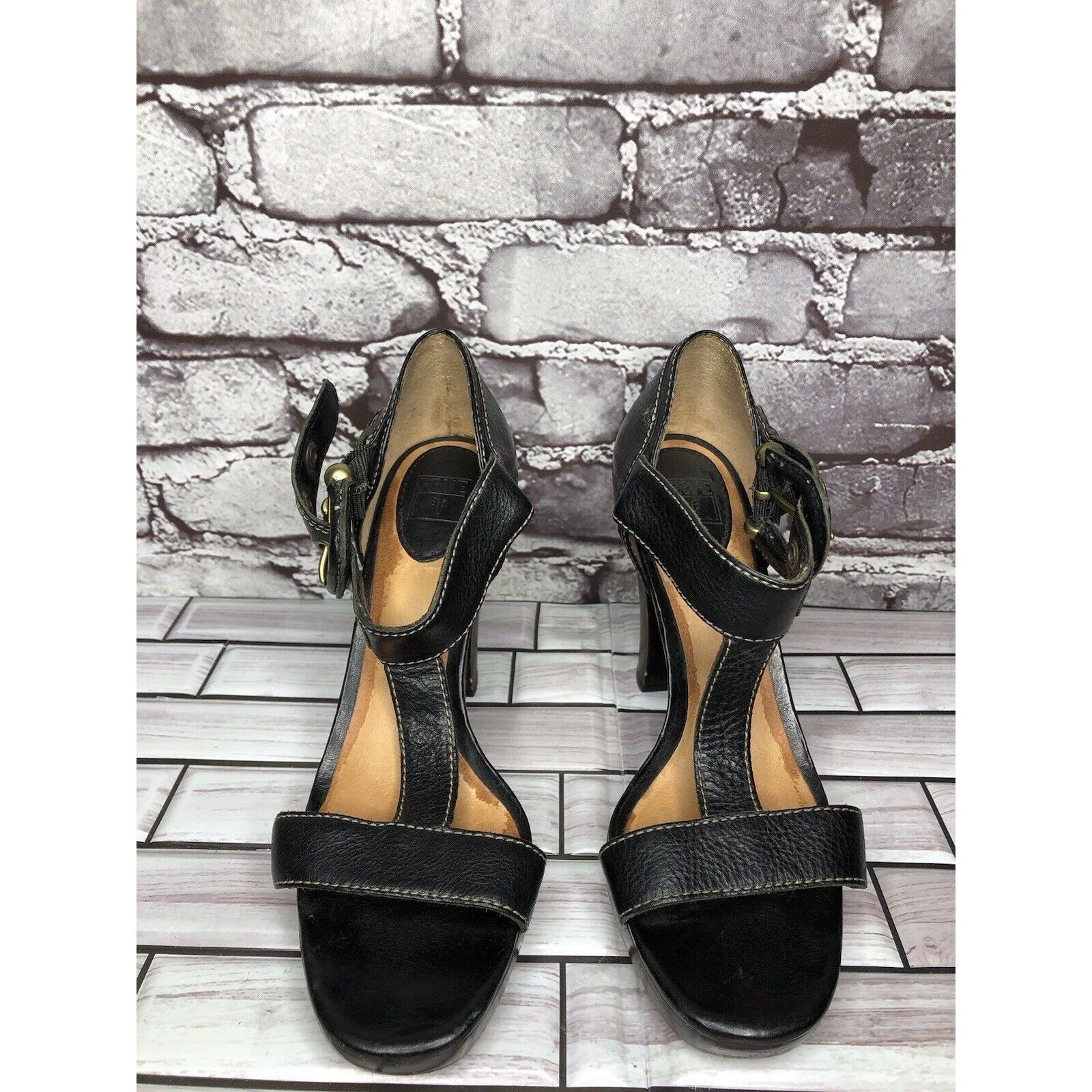 Frye Frye Gabby Bucklet Black Leather T-Strap High Heel Sandals W Size US 7 / IT 37 - 17 Thumbnail