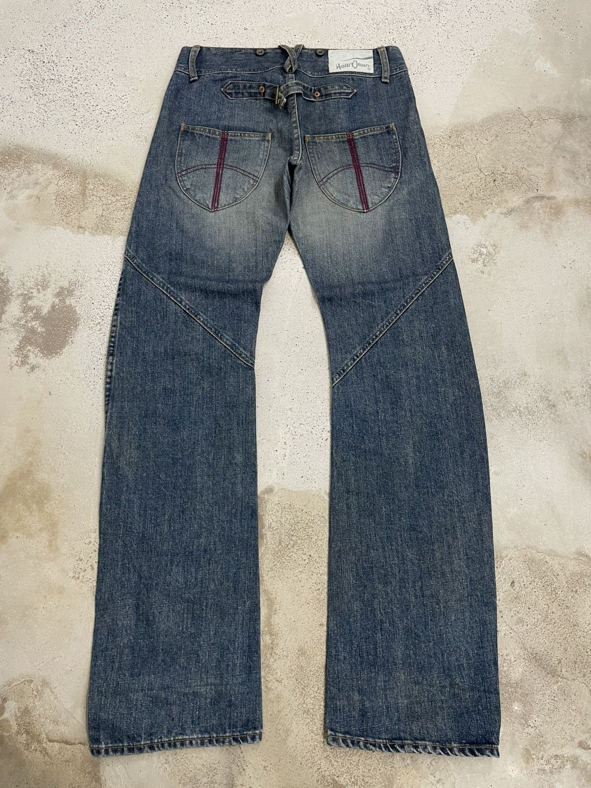 Japanese Brand Heart Jeans Buckle Back Fold Denim Whisker Size US 29 - 2 Thumbnail