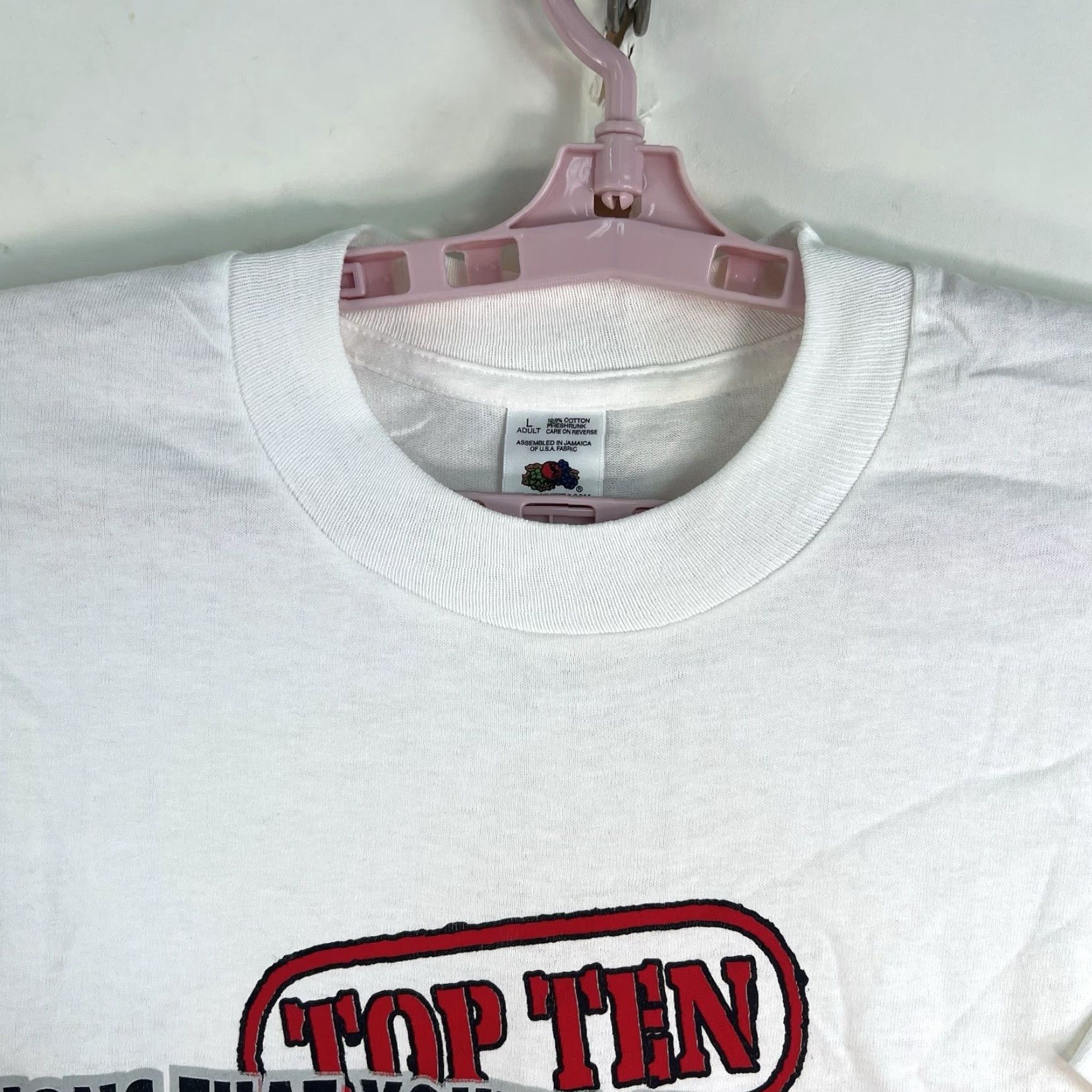 Fruit Of The Loom VINTAGE Top 10 Signs You’re Over The Hill T-Shirt Adult L White 90s USA Funny Shirt Mens Size US L / EU 52-54 / 3 - 4 Thumbnail
