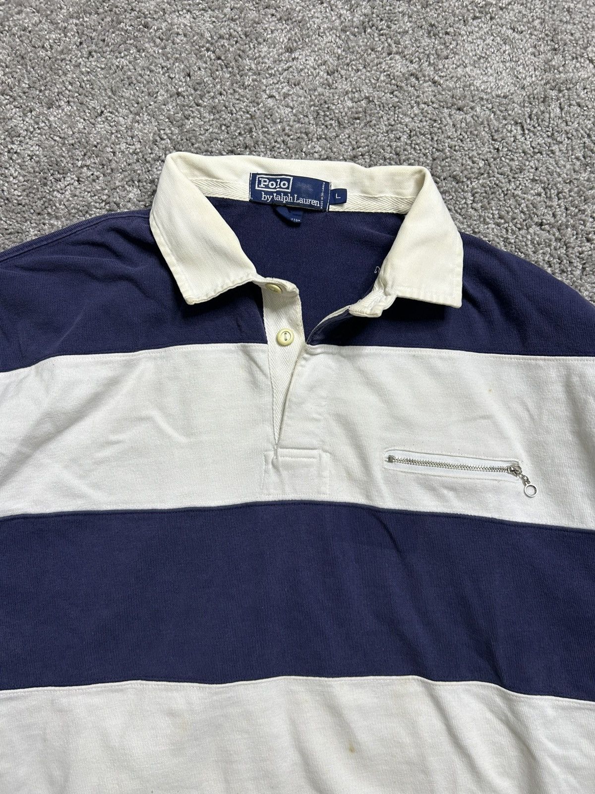 Polo Ralph Lauren Vintage 80s Polo Ralph Lauren Rugby Long Sleeve Striped Navy Size US L / EU 52-54 / 3 - 2 Thumbnail