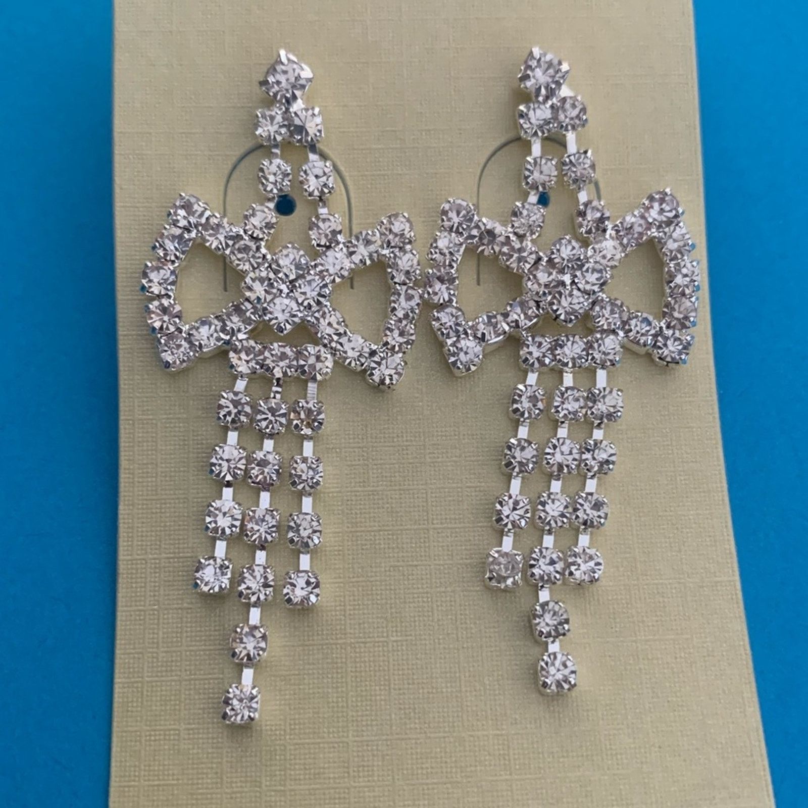 Other Diamond CZ Bow Bling Drop Dangle Silver Earrings Size ONE SIZE - 3 Thumbnail