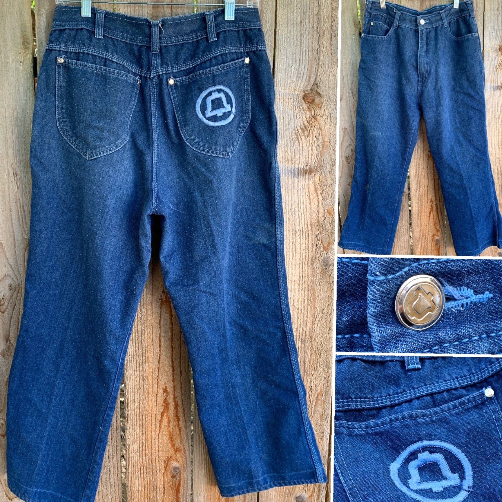 Area Vintage Country Blues Jeans Bell Telephone Work Jeans Embroidered Rear Pocket 18 (31”waist) Denim Blue Made in Taiwan Mens Jeans 70s 80s Size 40" / US 18 - 2 Thumbnail