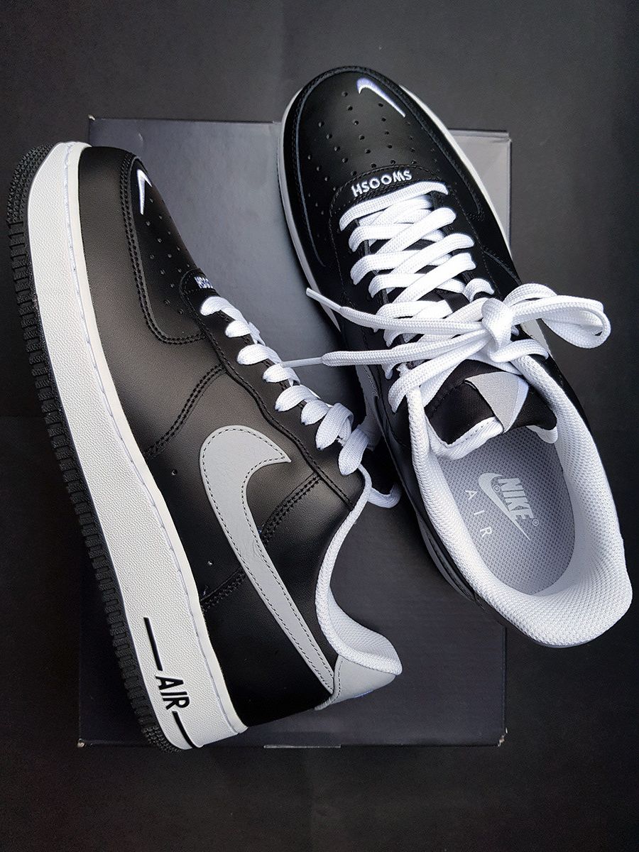 image of Nike Air Force 1 Black Wolf Grey Shoes, Men's (Size 9)