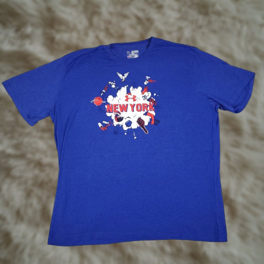Under Armour VINTAGE? No, ignore. Final title: Under Armour HeatGear T-Shirt Men 2XL Short Sleeve Crew Blue Cotton Blend Logo Shirt Middle. Size US XXL / EU 58 / 5 - 1 Thumbnail