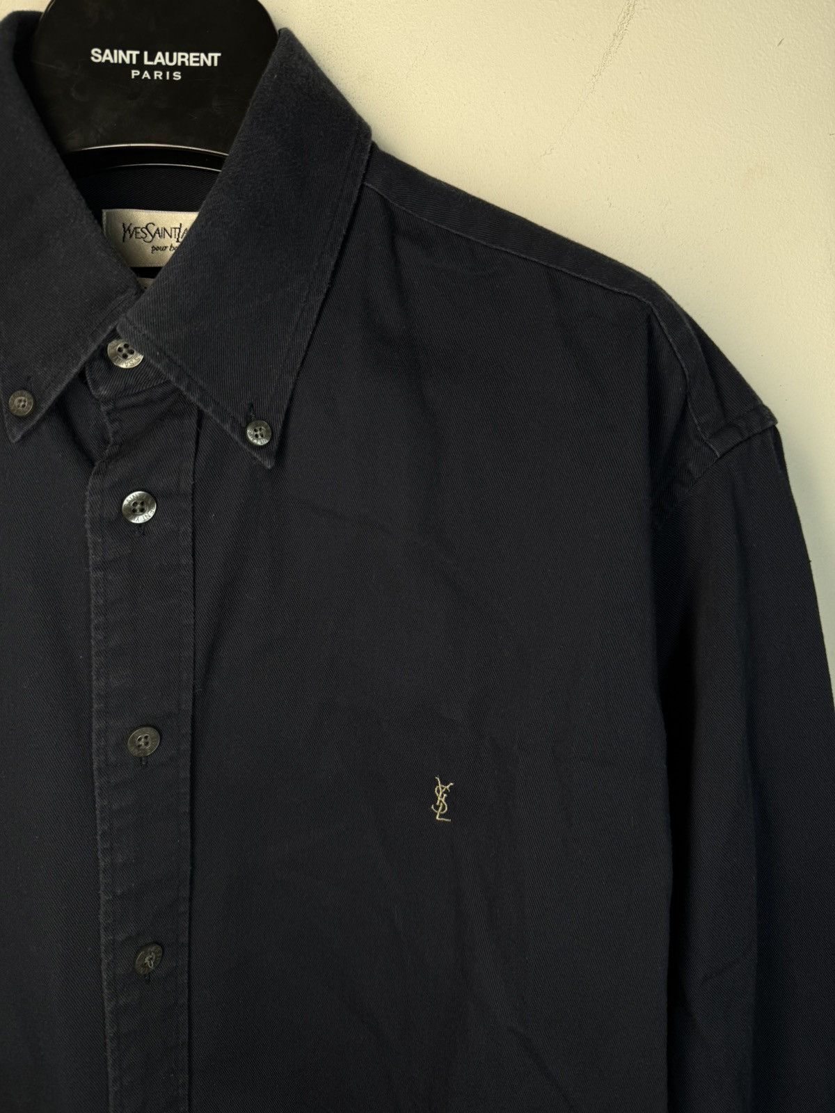 Yves Saint Laurent Heavy YSL Shirt Cotton Navy Size US L / EU 52-54 / 3 - 1 Thumbnail