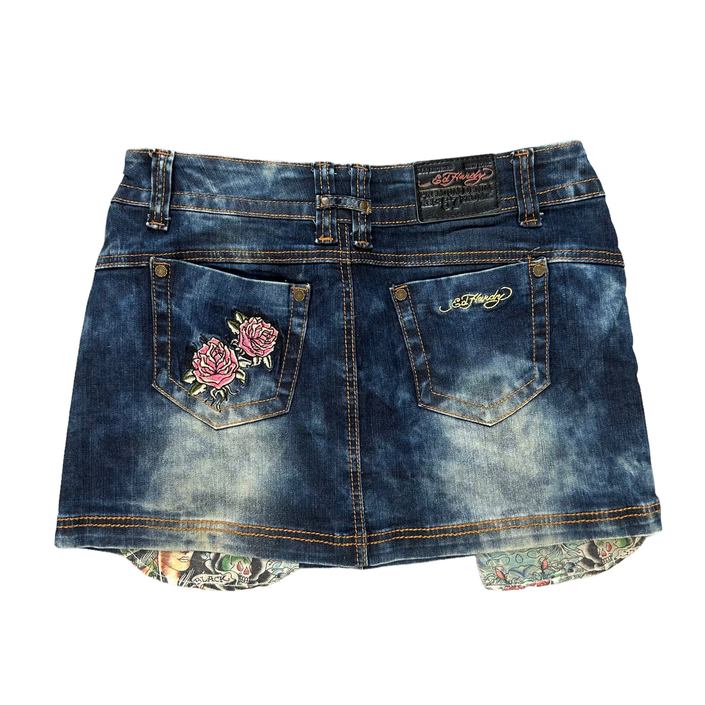 Ed Hardy ED HARDY EMBROIDERY LOGO DENIM MINI SKIRTS #8656-019 Size 30" / US 8 / IT 44 - 9 Thumbnail