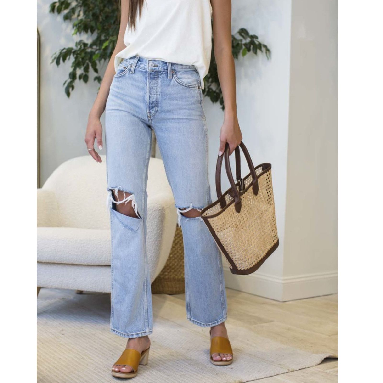 RE/DONE Re/Done 90s High Rise Loose leg Denim Jeans Playa Destroy Size 26" / US 2 / IT 38 - 1 Thumbnail