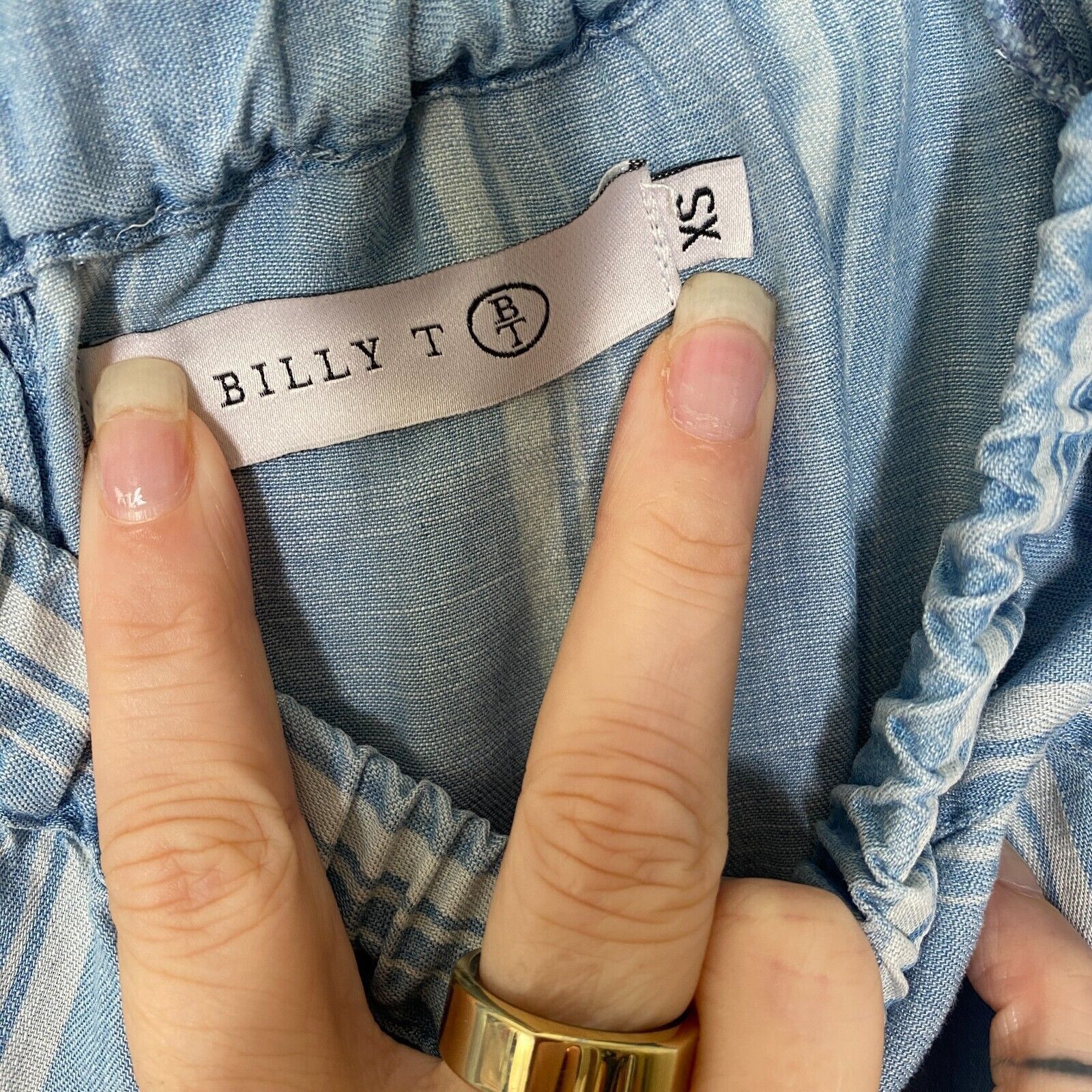 Other Billy T Blue White Stripe Linen Off Shoulder Tie-Sleeve Top Size XS / US 0-2 / IT 36-38 - 7 Thumbnail