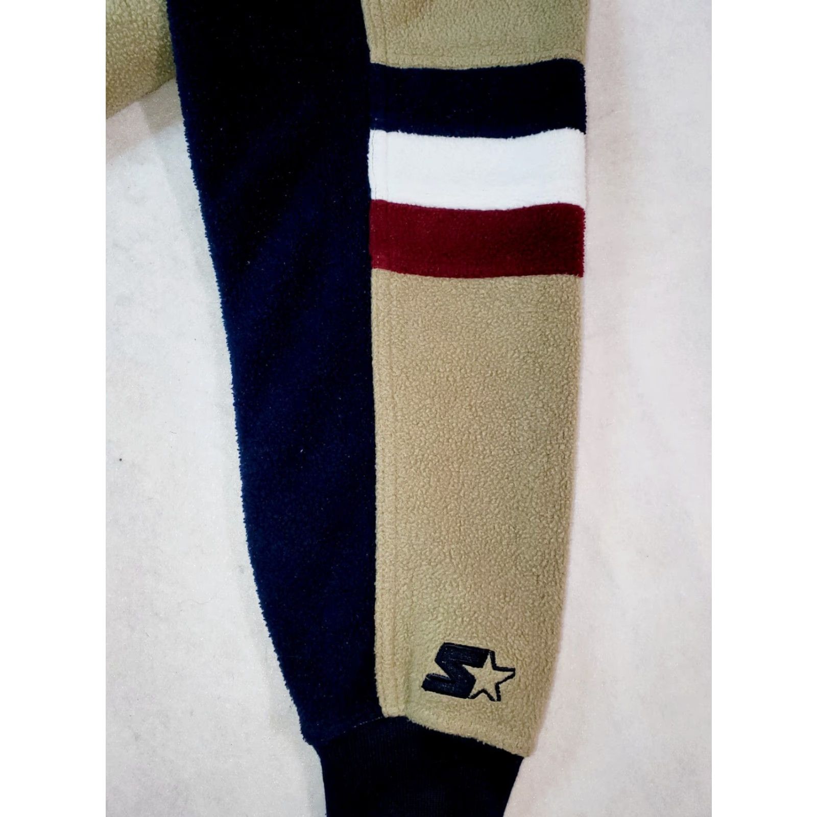 Starter VINTAGE Starter Hoodie 1/4 Zip Long Sleeve Fleece Pullover Mens Cream/Navy Blue Size US L / EU 52-54 / 3 - 4 Thumbnail