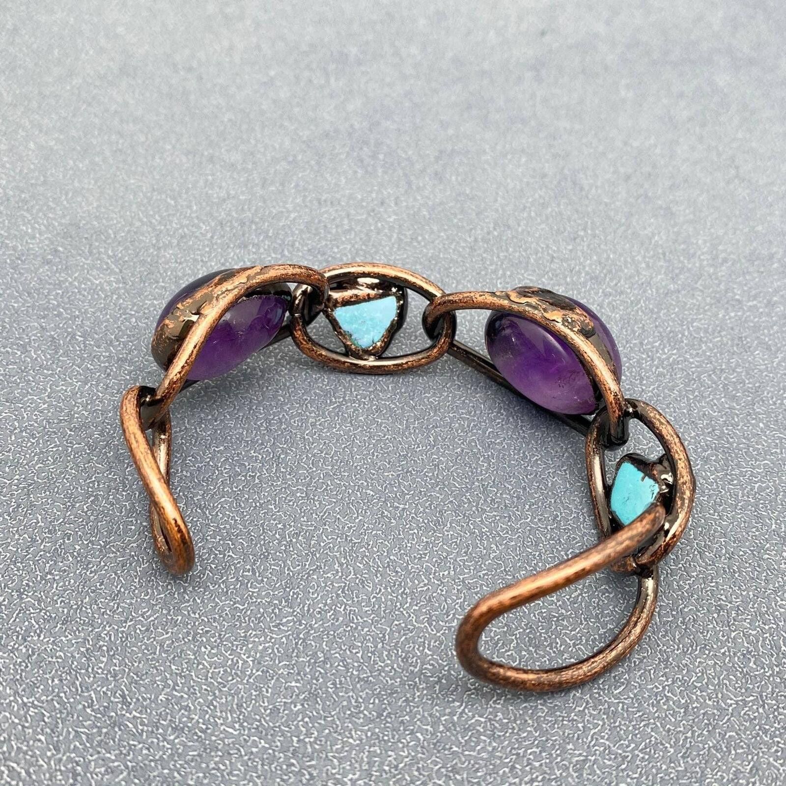 The Unbranded Brand Amorphous Amethyst & Turquoise Adjustable Cuff Bangle Size ONE SIZE - 2 Thumbnail