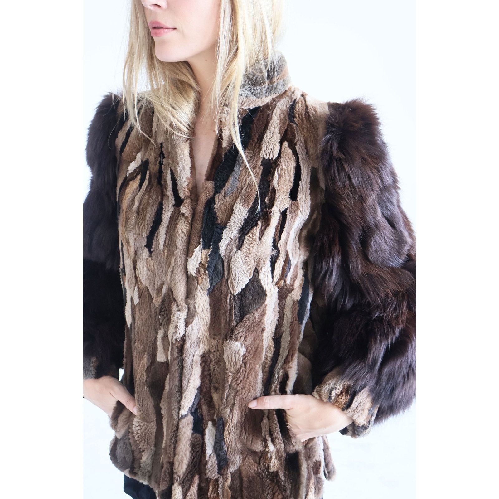 Vintage Vintage 1970s Brown Patchwork Fur Coat Size S / US 4 / IT 40 - 2 Thumbnail