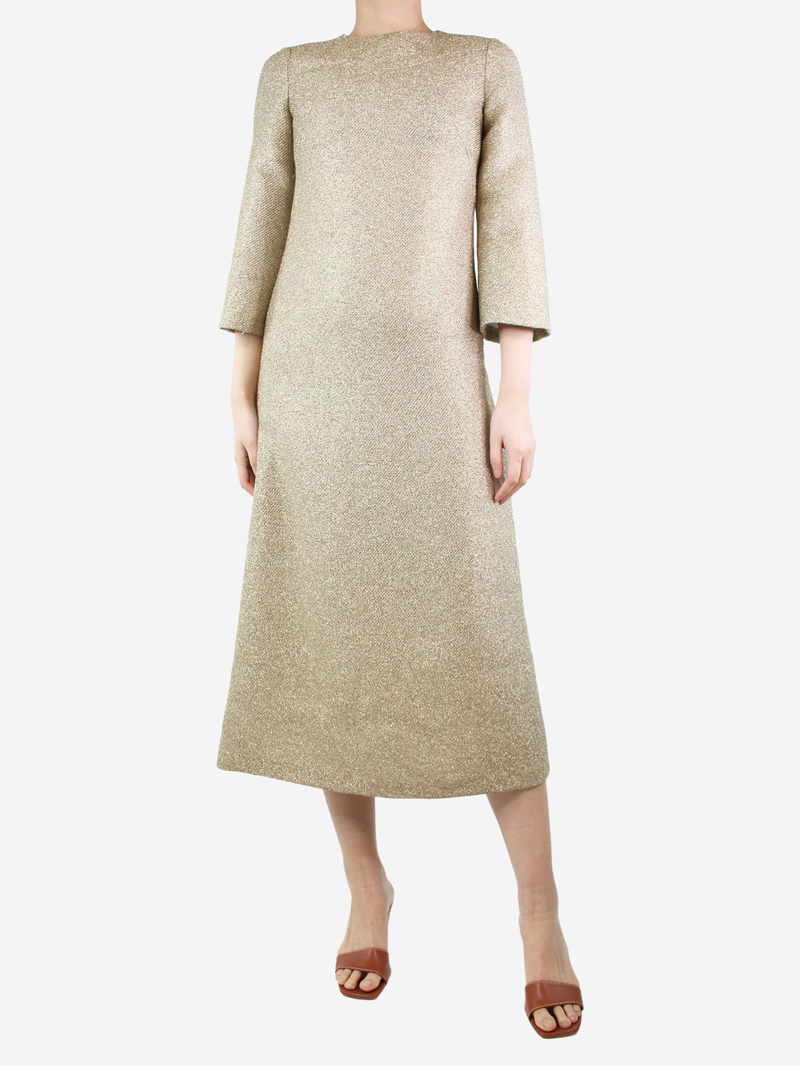 image of Bella Freud Gold Lurex Midi Dress - Size Uk 8, Women's