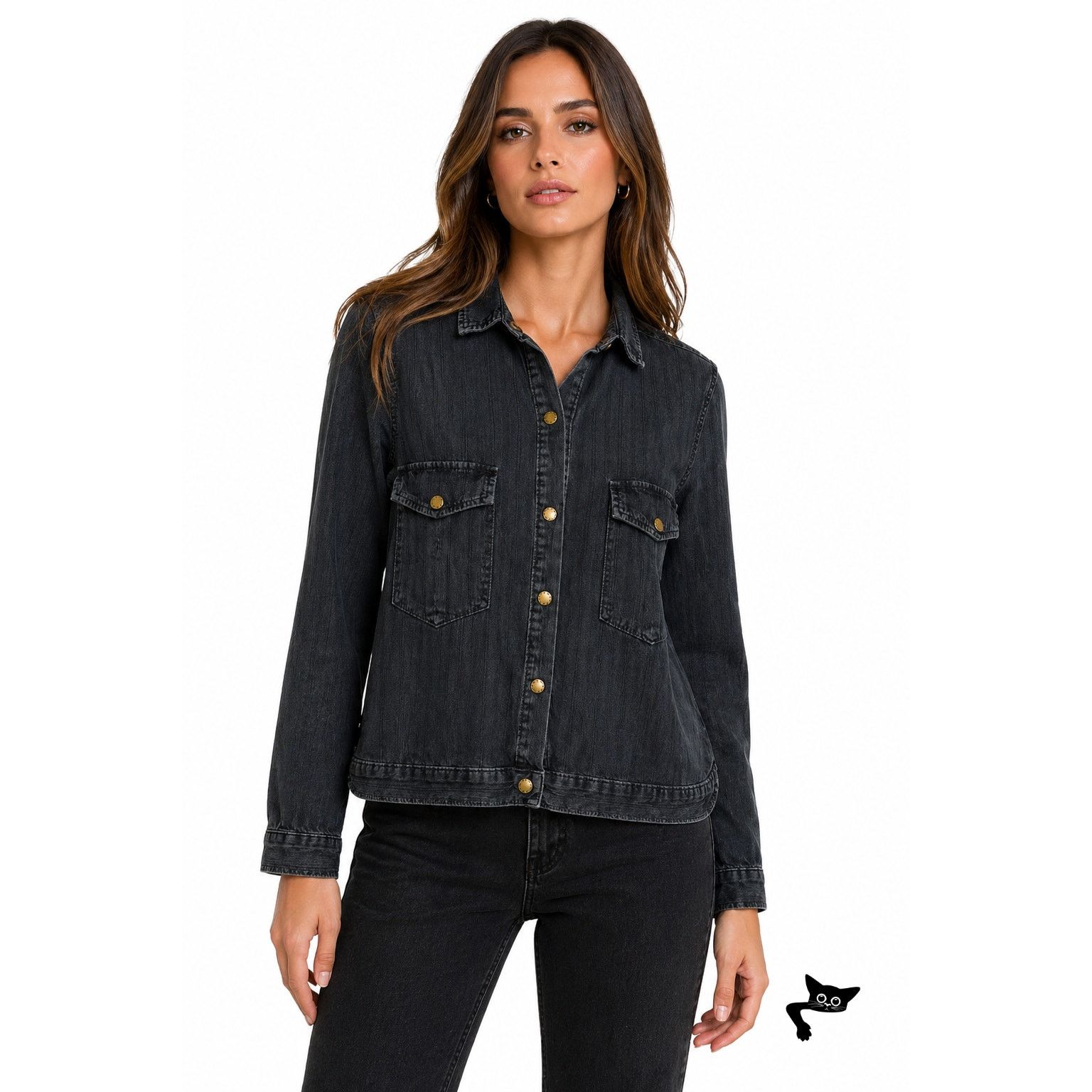 THE GREAT The Great Washed Black Denim Long Sleeve Shirt Size 0 Size XS / US 0-2 / IT 36-38 - 5 Thumbnail
