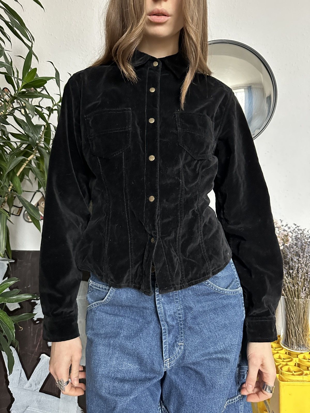 Vintage Velour Slouchy Retro 90s Button Up Shirt Size M / US 6-8 / IT 42-44 - 6 Thumbnail