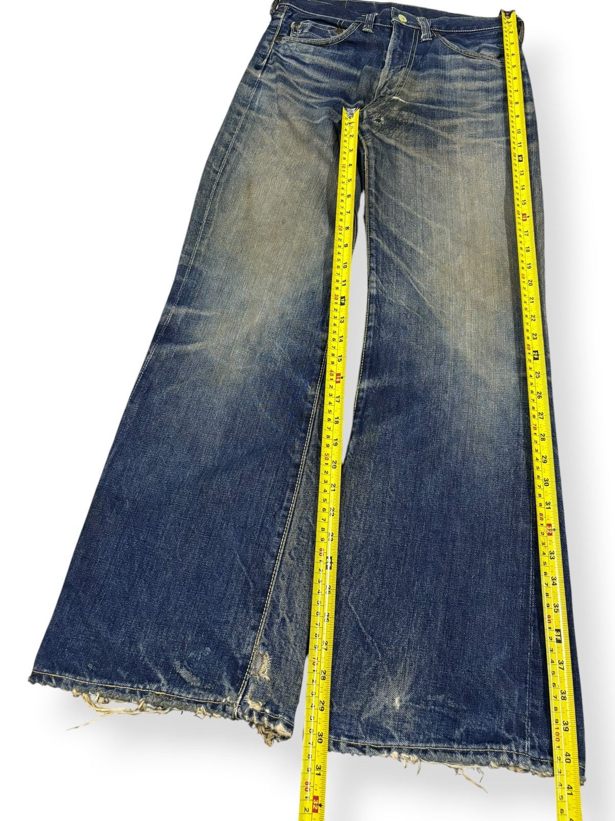 Sugar Cane Vintage 70s Big Stone Mud Wash Thrashed Distress Flare Jeans Size US 29 - 16 Thumbnail