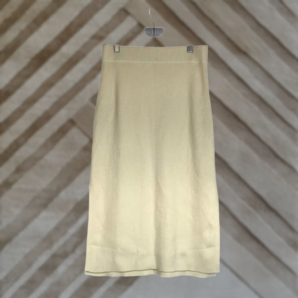 AYR AYR WOMEN'S SKIRT S MIDI CREAM RIBBED MERINO WOOL BLEND STRAIGHT & PENCIL" Size S / US 4 / IT 40 - 1 Thumbnail