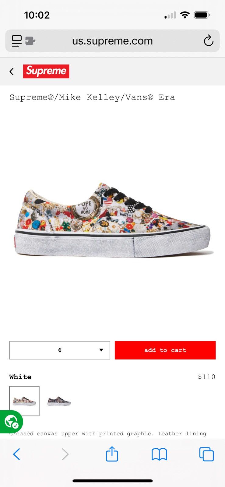Supreme × Vans Supreme Mike Kelley Vans Era Size US 9.5 / EU 42-43 - 3 Thumbnail