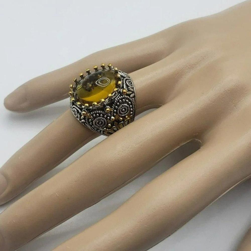 Designer Men's Royal King Crown Amber Ant Fossil Insect Ring - Size 8 Size ONE SIZE - 6 Thumbnail
