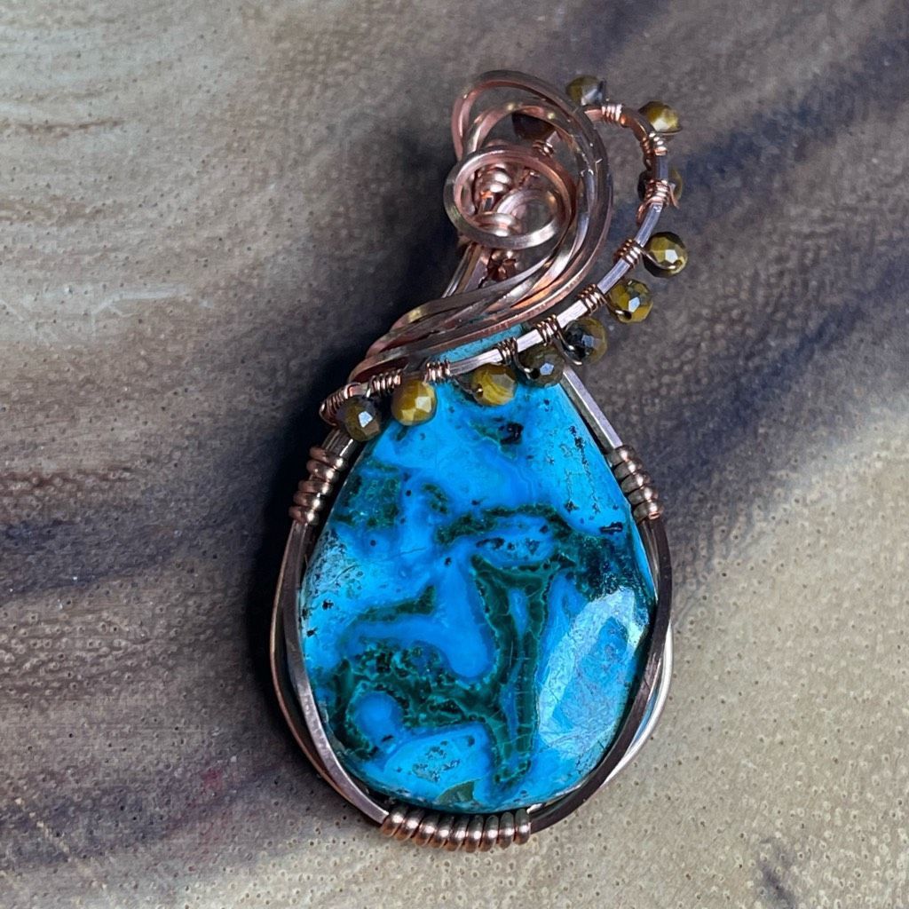 Handmade Artisan handmade Chrysocolla Malachite pendant wire wrap nec Size ONE SIZE - 5 Thumbnail