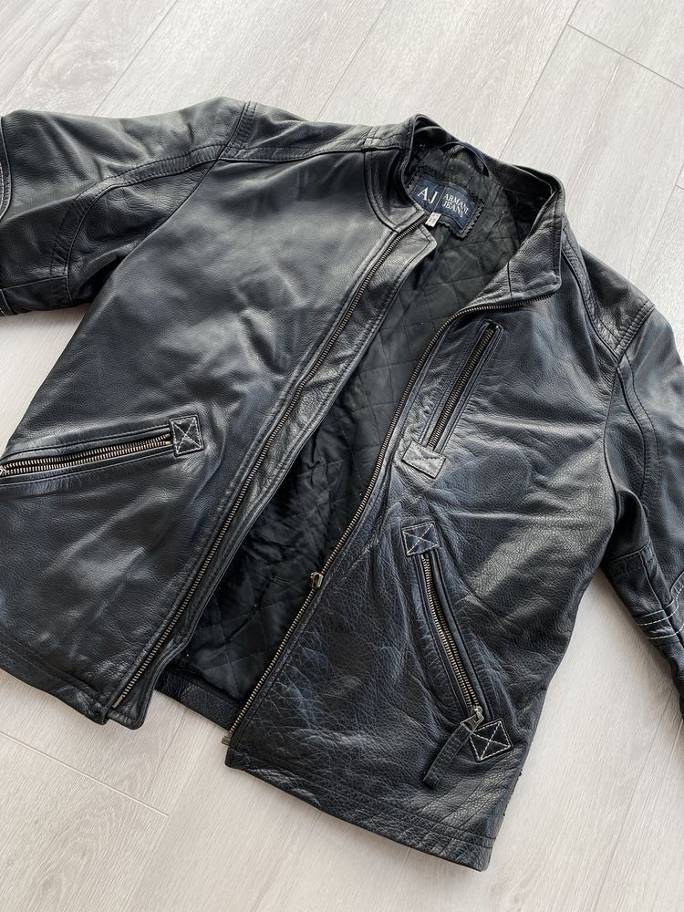 Giorgio Armani Vintage Armani Jeans Leather Biker Jacket Size US M / EU 48-50 / 2 - 2 Thumbnail
