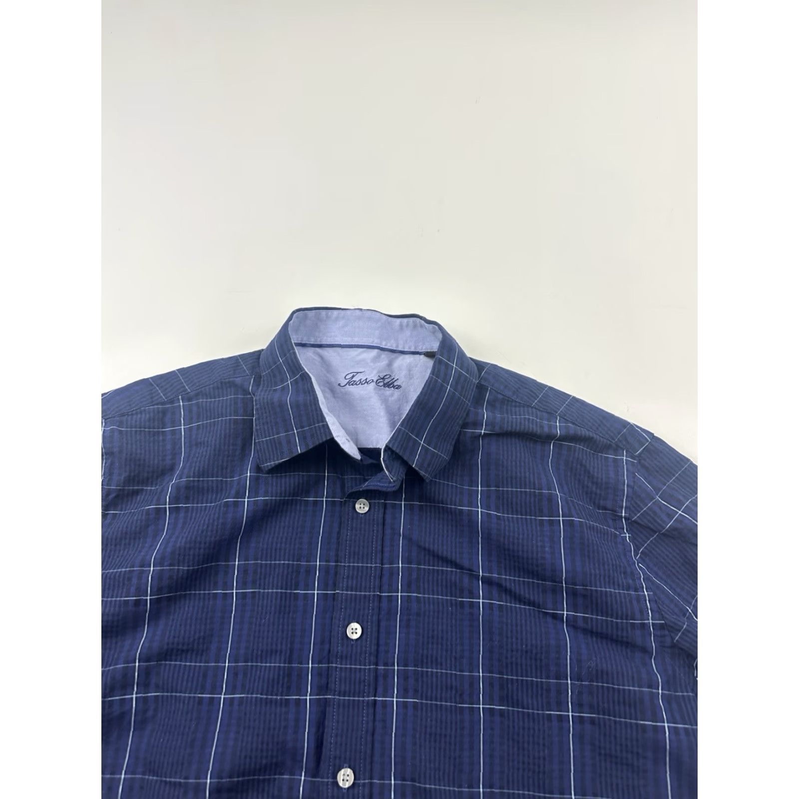 Tasso Elba Tasso Elba Shirt Mens XL 17-17.5 Long Sleeve Blue Plaid Button-Up Dress Shirt Mens Size 46R - 2 Thumbnail