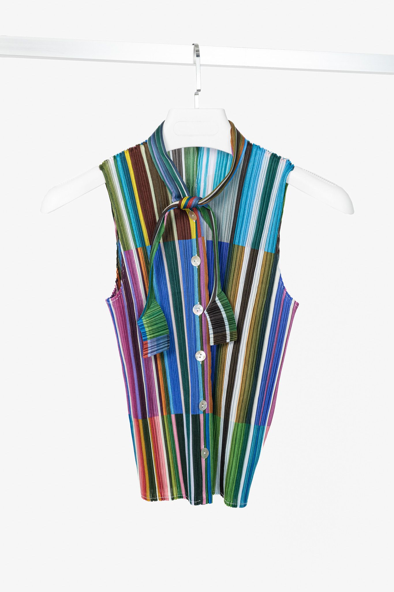 Pleats Please Issey Miyake Pleats Please Issey Miyake Striped Buttoned Tie-Neck Top Size M / US 6-8 / IT 42-44 - 1 Thumbnail