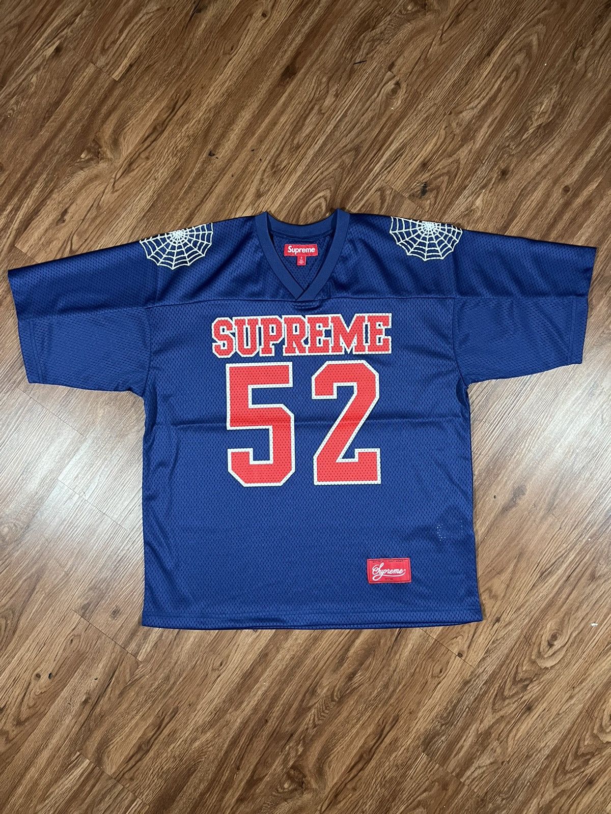 image of Hypebeast x Supreme Spiderweb Football Jersey in Blue, Men's (Size Small)