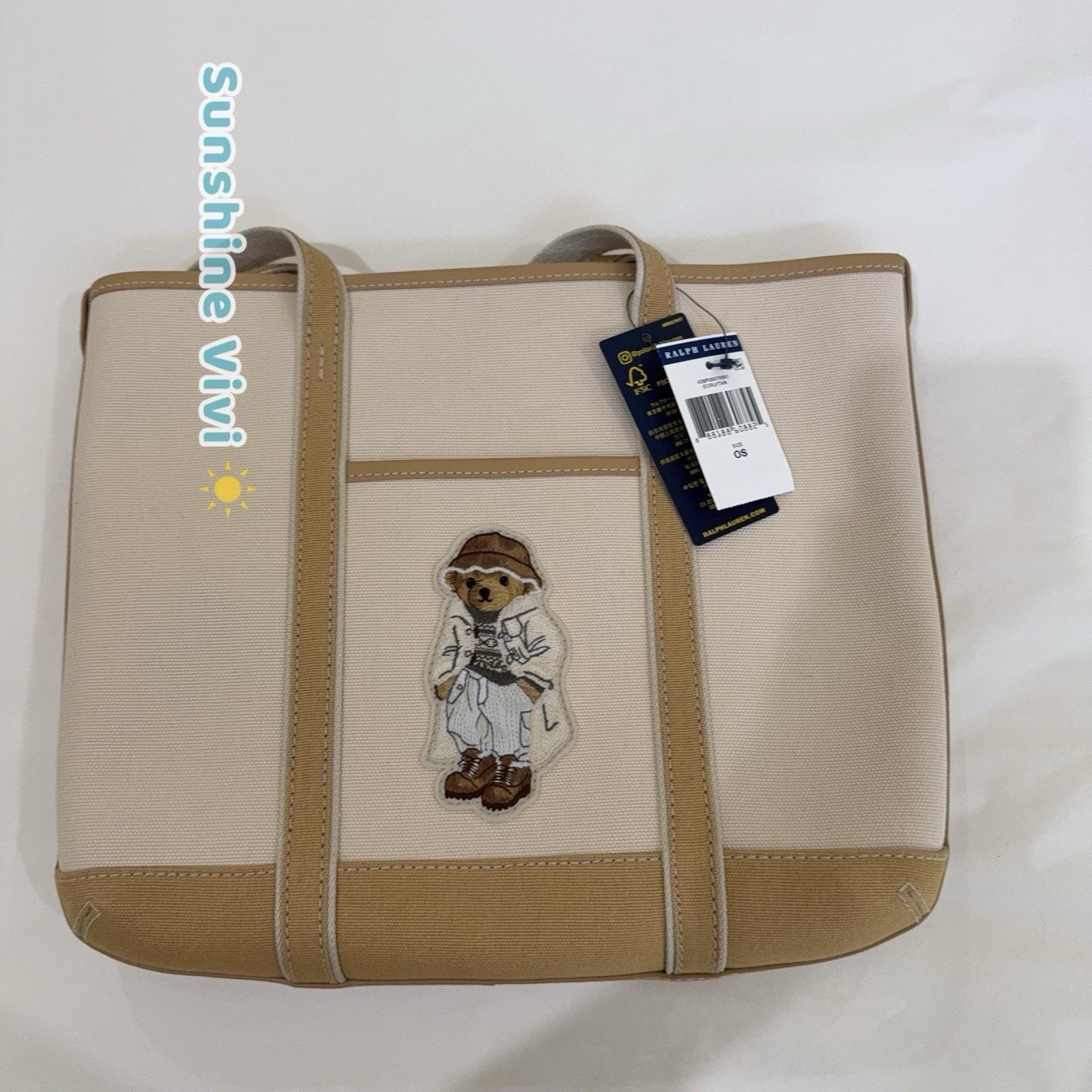 Ralph Lauren NWT POLO Ralph Lauren Small Polo Bear Tote Bag Tan Cotton Size ONE SIZE - 6 Thumbnail