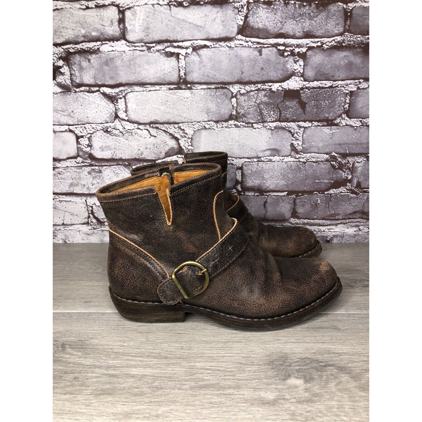 Fiorentini + Baker Fiorentini + Baker Brown Leather Side Zip Buckle Ankle Boots Size US 7 / IT 37 - 11 Thumbnail