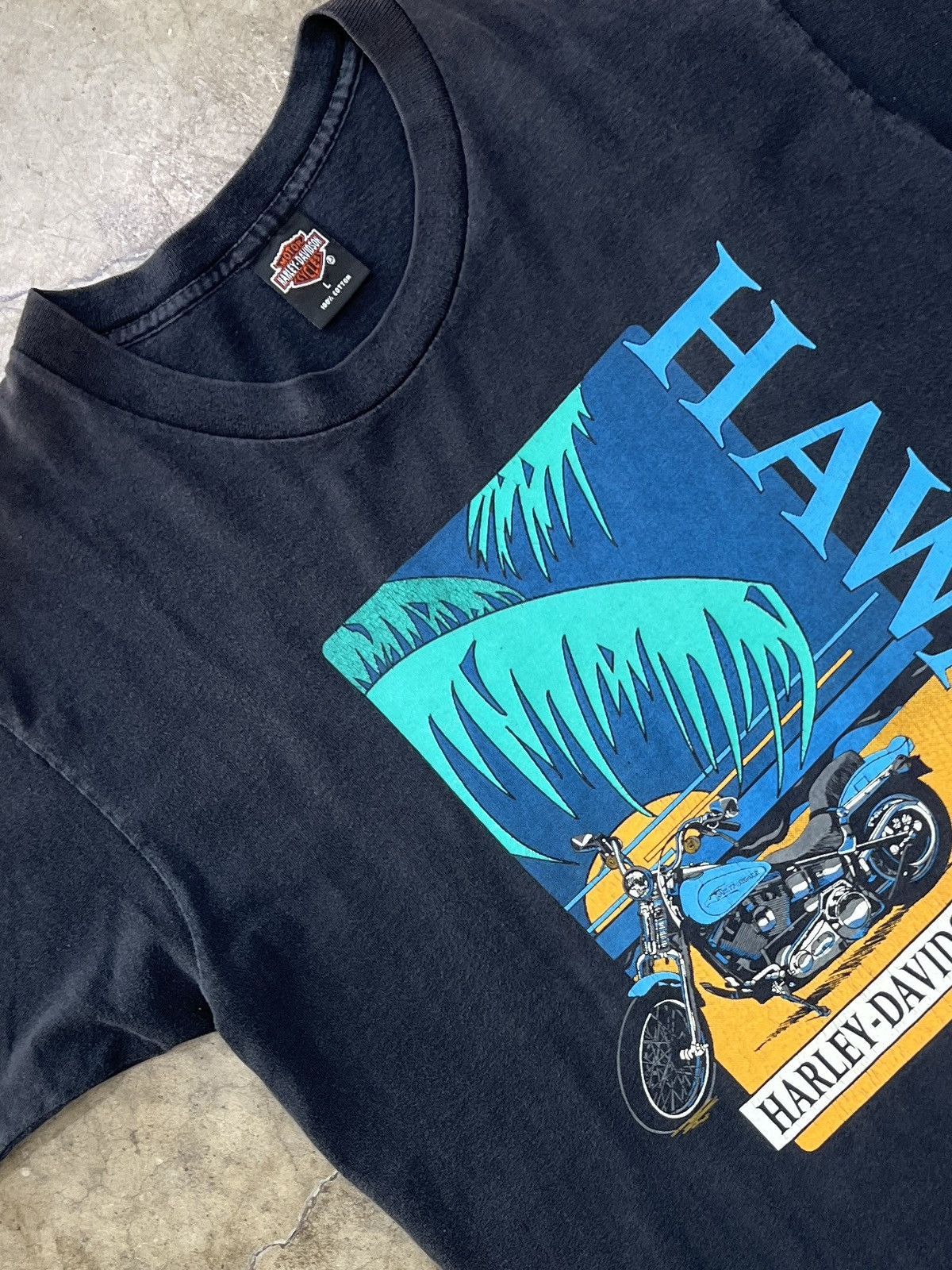 Vintage Harley Davidson Hawaii Palm Motorcycle Tee Large