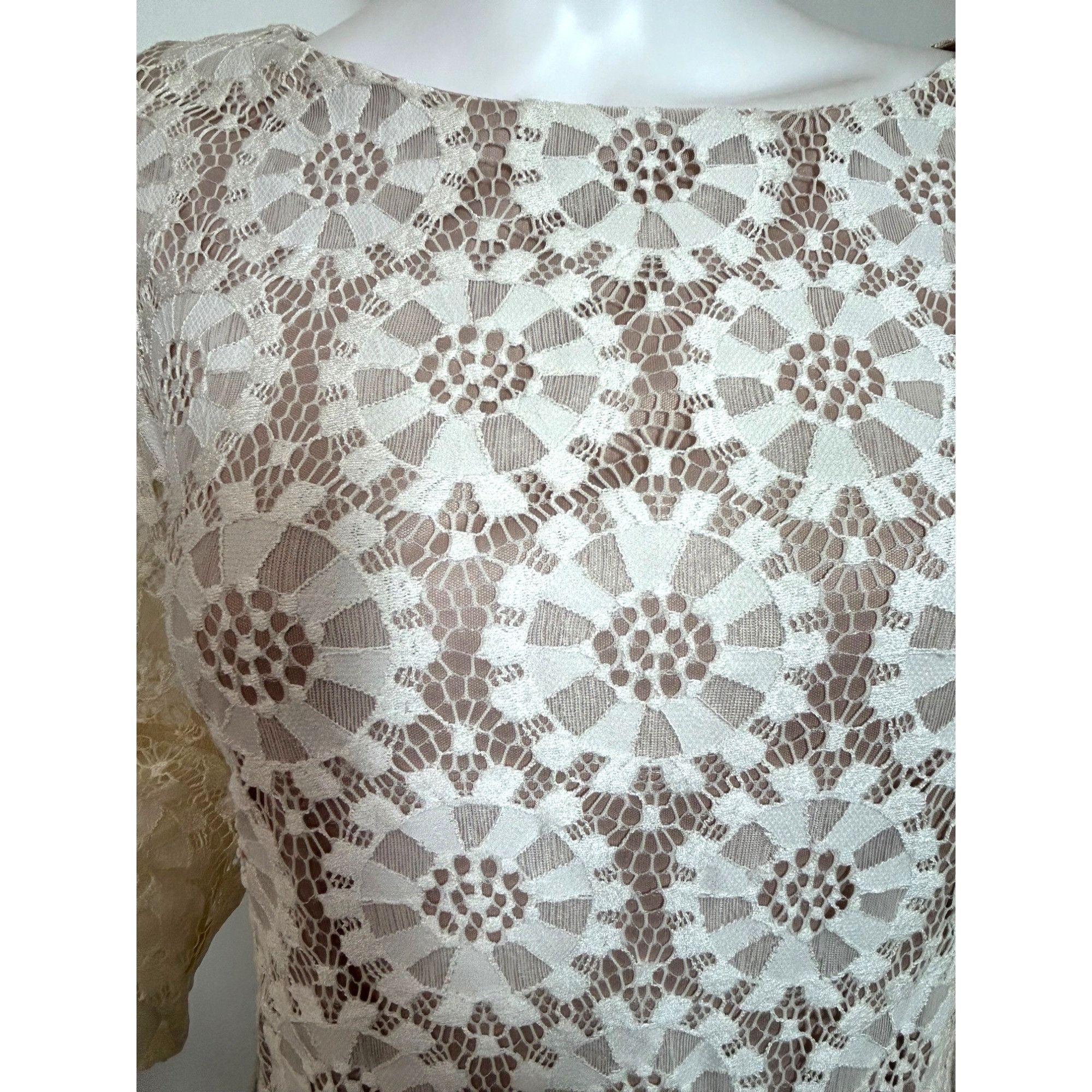 Vince Camuto Vince Camuto Dress Lace Overlay Ivory Taupe 8 Above Knee She Size M / US 6-8 / IT 42-44 - 7 Thumbnail