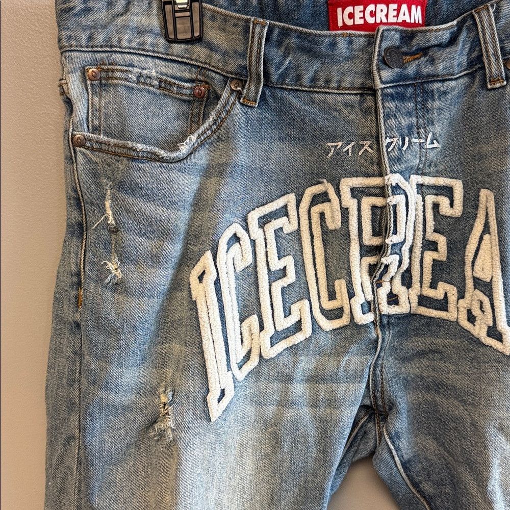 Icecream ICECREAM Icefall Logo Appliqué Distressed Jeans Sz 38 Size US 38 / EU 54 - 5 Thumbnail