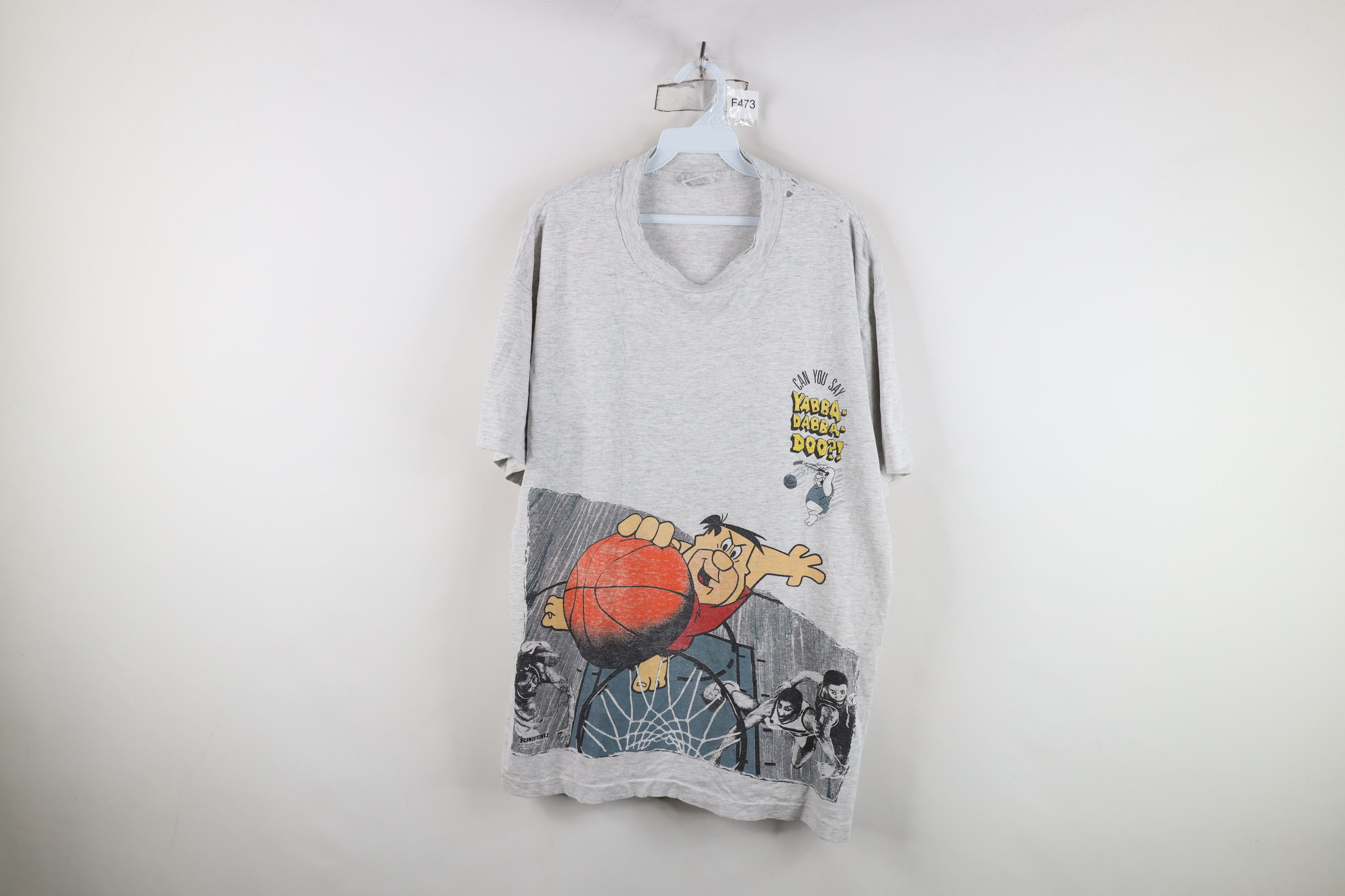 Vintage Vintage 90s Yabba Dabba Doo Basketball T-Shirt USA Size US XL / EU 56 / 4 - 1 Thumbnail
